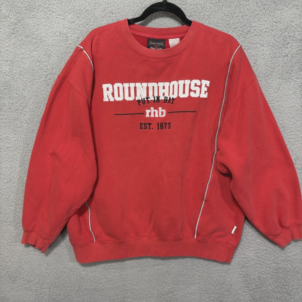 Roundhouse Put in Bay Oarsman Vintage Red Sweatshirt Embroidered 90s Large/ XL ?